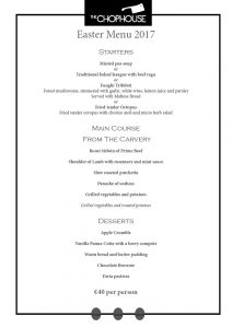Chophouse Easter menu 2017